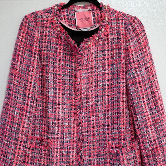 Kate Spade Multi Tweed Coat Hibiscus Tea Gold Studded Boucle SZ 4 NWT - Picture 6 of 9
